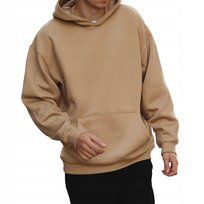Bluza męska OVERSIZE z kapturem 330g premium beżowa - gruba, streetwear M