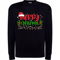 Bluza Świąteczna Merry Christmas Kolorowy Napis Czapka Mikołaja Lampki Xl