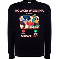 BLUZA ŚWIĄTECZNA Z NADRUKIEM KOLACJA WIGILIJNA DZWONI MUSZĘ IŚĆ PREZENT M