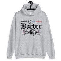 BLUZA SZARA Z KAPTUREM Męska Na Prezent Urodziny BARBER SHOP Wzory - XL
