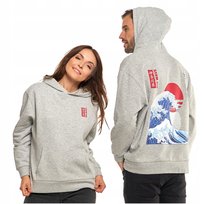 BLUZA UNISEX z Kapturem Luźna Szara Nadruk Męska i Damska MORAJ M