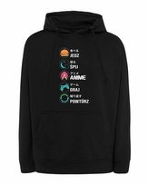 Bluza z kapturem Anime Gaming Życie Plan Dnia Czarny XL