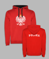 BLUZA Z KAPTUREM - ORZEŁ Z PRZODU I NAPIS POLSKA NA PLECACH Czerwony S ROLY