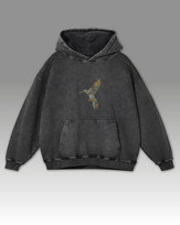 Bluza z Kolibrem Haft Oversize Sprana Kolorowy Ptak Grafitowy L