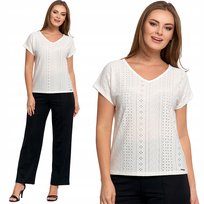 BLUZKA DAMSKA AŻUROWA OZDOBNE WYCIĘCIE NA PLECACH DZIANINA HAFT MORAJ M WHITE