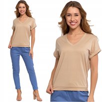 Bluzka Damska Bawełniana Domieszka Modalu Dekolt V Regular Fit Moraj 3Xl Beige