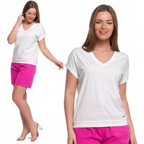 Bluzka Damska Bawełniana Domieszka Modalu Dekolt V Regular Fit Moraj L White