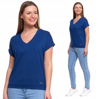 Bluzka Damska Bawełniana Domieszka Modalu Dekolt V Regular Fit Moraj S Blue