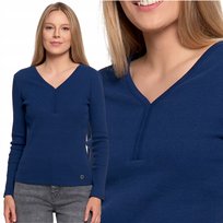 Bluzka Damska Bawełniana Prążkowana Z Długim Rękawem Klasyczna Moraj L Blue