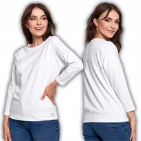 Bluzka Damska Bawełniana Z Rękawem 3/4 Gładka Miękka Klasyczna Moraj 3Xl White