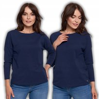 Bluzka Damska Bawełniana Z Rękawem 3/4 Gładka Miękka Klasyczna Moraj S Navy