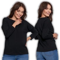 BLUZKA DAMSKA BAWEŁNIANA Z RĘKAWEM 3/4 GŁADKA MIĘKKA KLASYCZNA MORAJ XL BLACK
