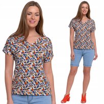 BLUZKA DAMSKA BAWEŁNIANA ZE WZOREM W SEREK REGULAR FIT STYLOWA MORAJ S PATT 2