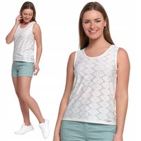 Bluzka Damska Bez Rękawów Ażurowa Kobieca Subtelna Elegancka Moraj L White