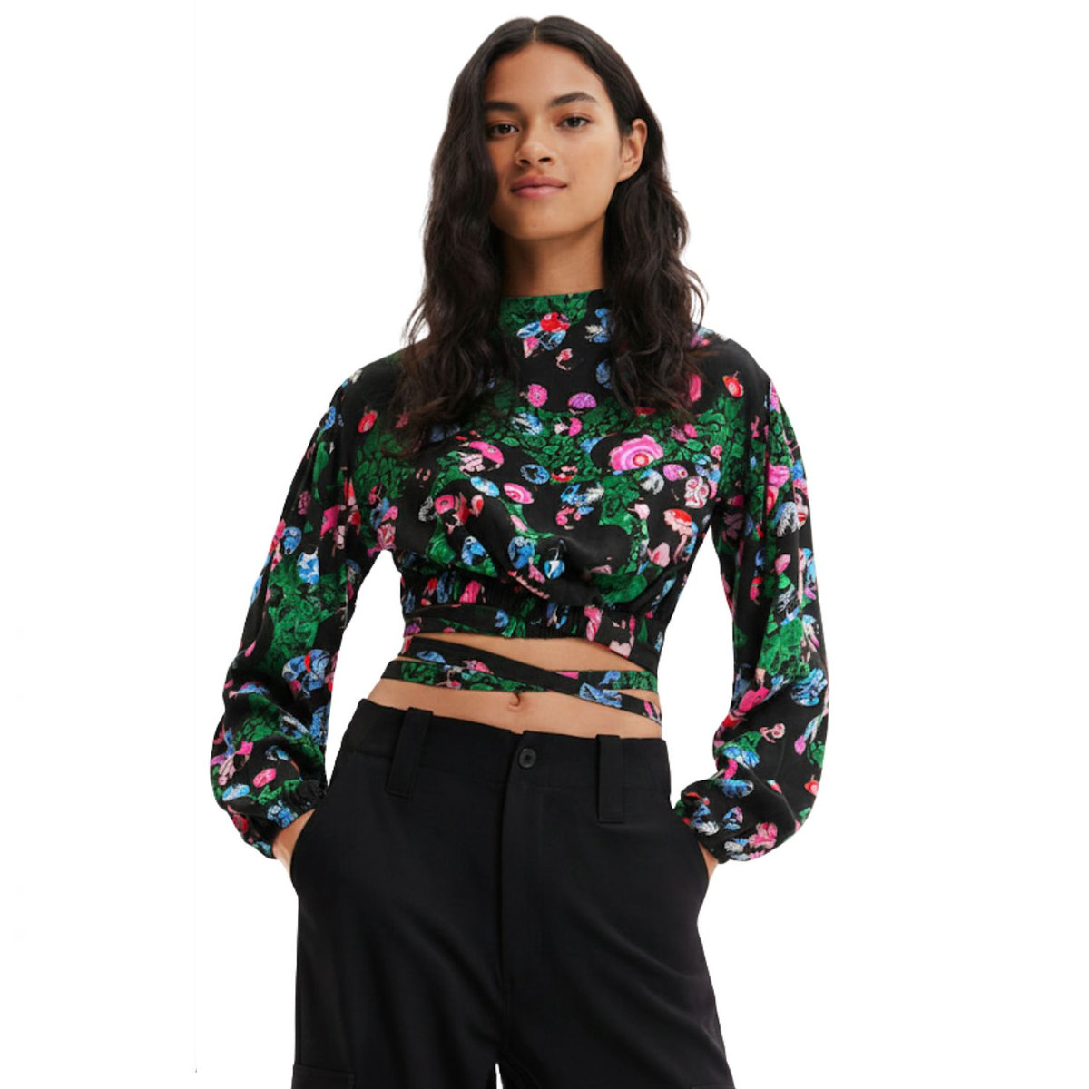 DESIGUAL Bluzka damska Desigual by Mr. Christian Lacroix Garden czarna w kwiaty-L