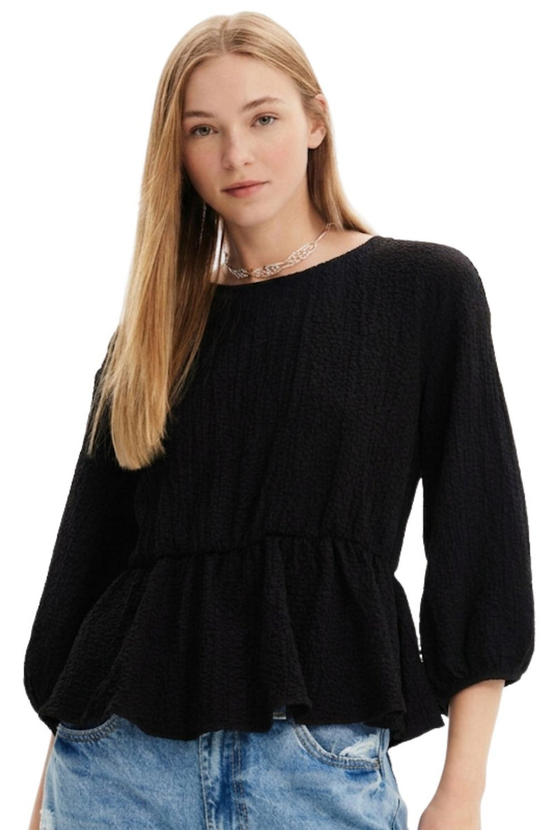 DESIGUAL Bluzka damska Desigual Top czarny baskinka tekstura-L