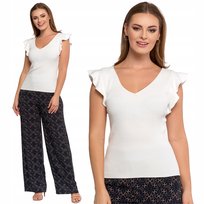 Bluzka Damska Dzianina Prążkowana Wiskoza Falbanki Sweterkowy Top Moraj Xl White