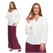 Bluzka Damska Elegancka Koszula Dekolt w Serek Długi Rękaw Zwiewna MORAJ S