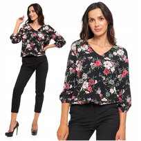 Bluzka Damska Elegancka w Kwiatki Modna Rękawy Ze Ściągaczem MORAJ S