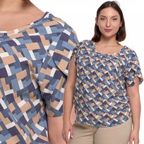 Bluzka Damska Gładka Wiskoza Krótki Rękaw Z Rozcięciem Wzorzysta Moraj M Patt2