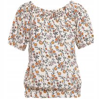 Bluzka Damska Hiszpanka w Kwiaty Wiskozowa Luźna Krótki Rękaw Lato S MORAJ