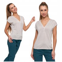 Bluzka Damska Koszulka Gładka T-Shirt Dekolt V z Krótkim Rękawem MORAJ S