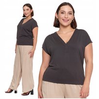 Bluzka Damska Koszulka Gładka T-Shirt Dekolt V z Krótkim Rękawem MORAJ XXL