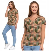 BLUZKA DAMSKA Koszulka z Krótkim Rękawem Modny Wzór Kolorowa MORAJ 3XL