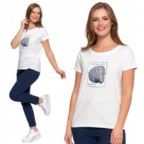 Bluzka Damska Krótki Rękaw 100% Bawełniana Z Nadrukiem T-Shirt Moraj Xxl White