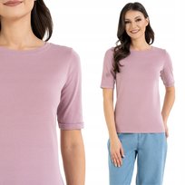 BLUZKA DAMSKA KRÓTKI RĘKAW BAWEŁNIANA GŁADKA MIĘKKA KLASYCZNA MORAJ S PINK