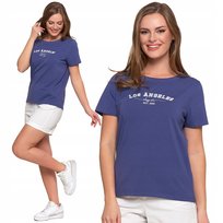 Bluzka Damska Krótki Rękaw Bawełniana Z Napisem T-Shirt Wygodny Moraj Xs Blue