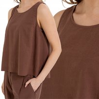 BLUZKA DAMSKA LNIANA BEZ RĘKAWÓW LUŹNY KRÓJ LEKKA WYGODNA MORAJ 3XL BROWN Moraj
