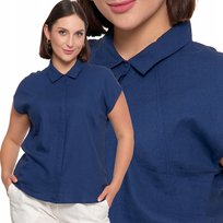 Bluzka Damska Lniana Koszulowa Bez Rękawów Klasyczna Przewiewna Moraj Xl Navy