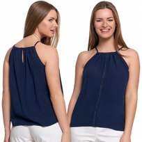 BLUZKA DAMSKA NA RAMIĄCZKACH Z HAFTEM 100% WISKOZA SUBTELNA MORAJ XL NAVY
