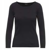 Bluzka Damska Prążkowana Czarna Okrągły Dekolt Długi Rękaw Prążek MORAJ S