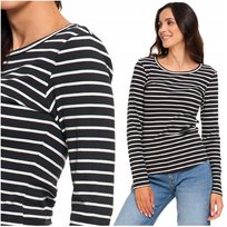 Bluzka Damska Prążkowana w Paski Okrągły Dekolt Długi Rękaw Prążek MORAJ L