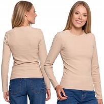 Bluzka Damska Prążkowana Z Długim Rękawem Bawełniana Klasyczna Moraj M Ecru