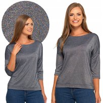 Bluzka Damska Stylowa Błyszcząca Elegancka Luźny Krój Rękaw 3/4 Moraj M Grey