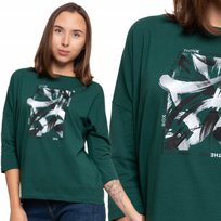 Bluzka Damska Stylowa Okrągły Dekolt Bawełniana Miękka Rękaw 3/4 Moraj L Green