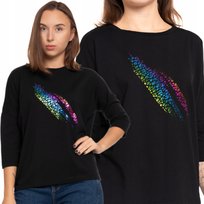 Bluzka Damska Stylowa Okrągły Dekolt Bawełniana Miękka Rękaw 3/4 Moraj S Black