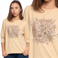 Bluzka Damska Stylowa Okrągły Dekolt Bawełniana Miękka Rękaw 3/4 Moraj Xl Beige