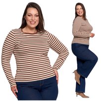 Bluzka Damska w Paski Koszulka z Długim Rękawem Klasyczna Wygodna Moraj L