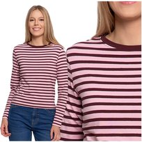 Bluzka Damska w Paski Koszulka z Długim Rękawem Klasyczna Wygodna Moraj XL