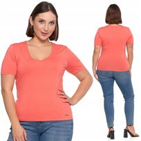 BLUZKA DAMSKA WISKOZOWA DEKOLT V REGULAR FIT BEZ WZORU KLASYCZNA MORAJ XXL PEACH