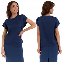 BLUZKA DAMSKA WISKOZOWA KLASYCZNY KRÓJ GŁADKA NA CO DZIEŃ MORAJ M BLUE