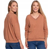 Bluzka Damska Z Dekoltem W Serek Bawełniana Długi Rękaw Klasyczna Moraj 3Xl Mocca