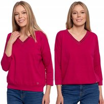 BLUZKA DAMSKA Z DEKOLTEM W SEREK BAWEŁNIANA DŁUGI RĘKAW KLASYCZNA MORAJ S PINK