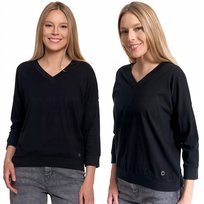 Bluzka Damska Z Dekoltem W Serek Bawełniana Długi Rękaw Klasyczna Moraj Xxl Black