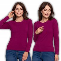 BLUZKA DAMSKA Z DŁUGIM RĘKAWEM BAWEŁNIANA GŁADKA MIĘKKA KLASYCZNA MORAJ L PURPLE