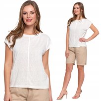 BLUZKA DAMSKA Z KRÓTKIM RĘKAWEM BAWEŁNIANA LUŹNY KRÓJ ELEGANCKA MORAJ L ECRU
